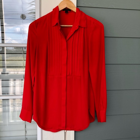 J. Crew Tops - J. Crew Red Drapey Pleated Tuxedo Blouse Top 4